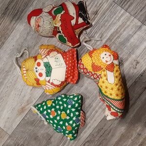 3 Vintage Fabric Ornaments & 1 Tiny pillow